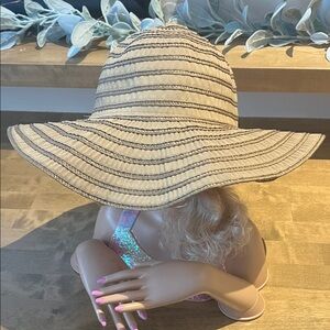 Magid Hats Tan Striped Ribbon & Weave Wide Brim Sun Hat OS